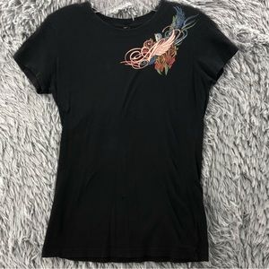 Apprime Tshirt Womens Small Bird Feather Crown Heart Rose Lock Black Shirt